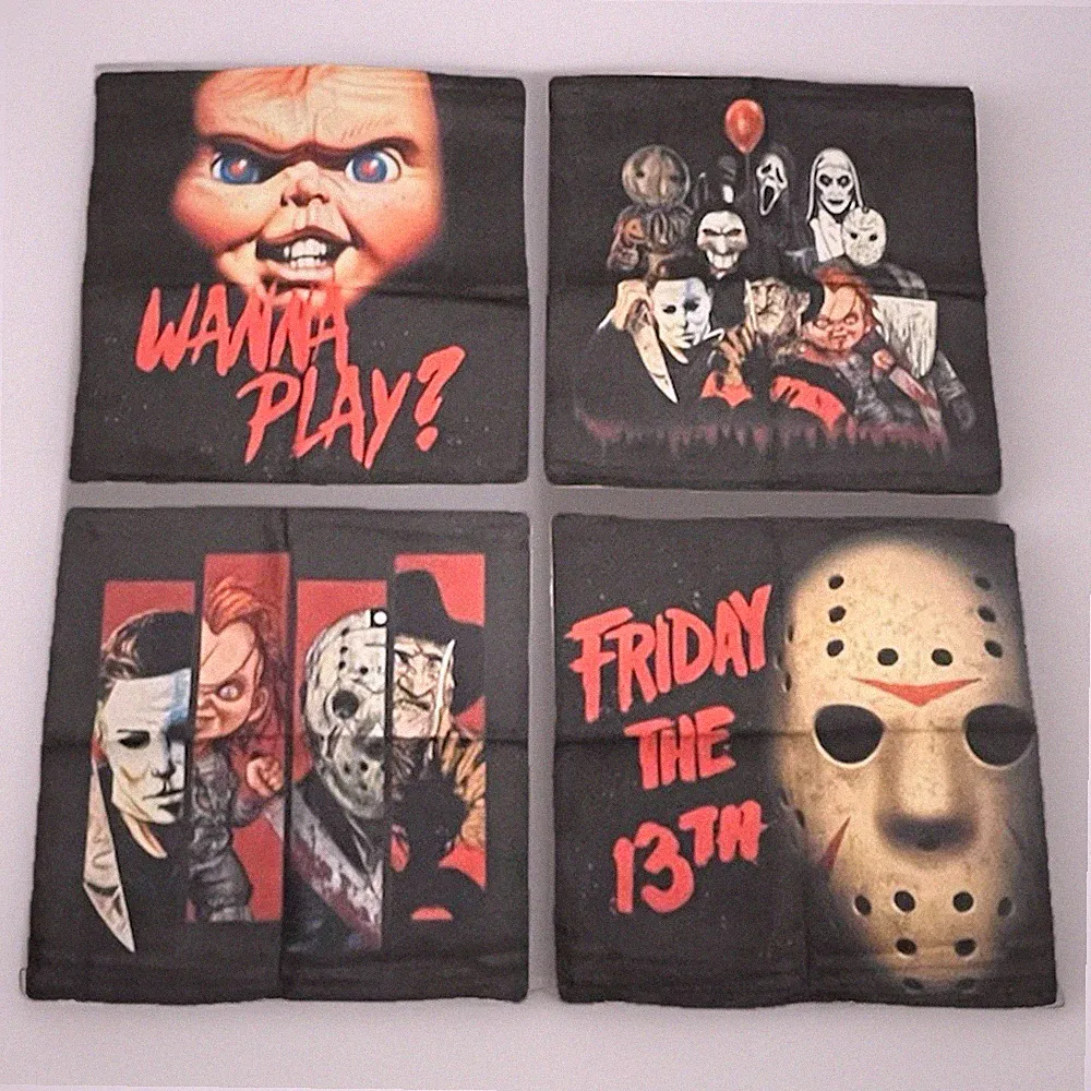 4 Horror Movie Themed Throw Pillow Covers 18x18 - Chucky. Freddie. Jason & More