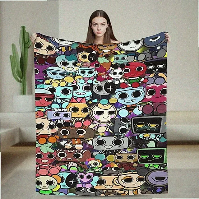 Cartoon Horror Characters Flannel Blanket Cute Spooky Cozy Throw