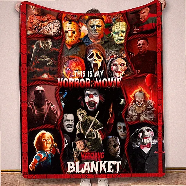 Cartoon Horror Theme Blanket – Soft Cozy 50x60” Polyester Throw for Horror Fans