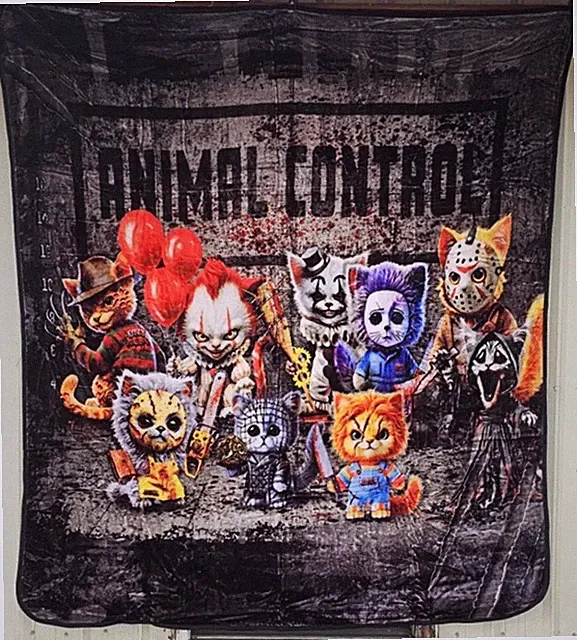 CAT HORROR CHARACTER FREDDY PENNYWISE JASON CHUCKY GHOSTFACE QUEEN SIZE BLANKET