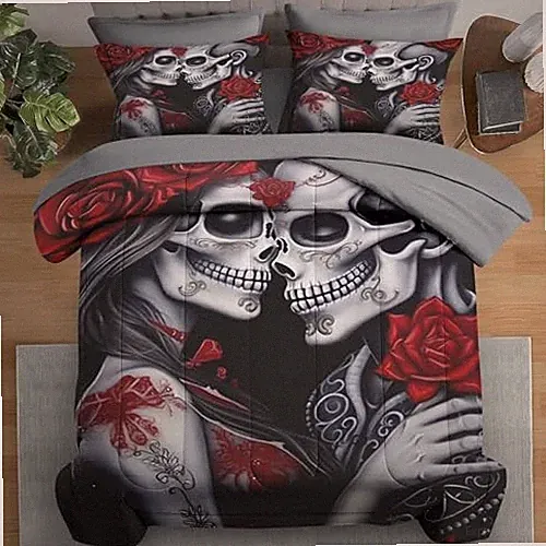Comforter Set King Size, Skull and Love 7 Pcs Bedding for Kids and Adults