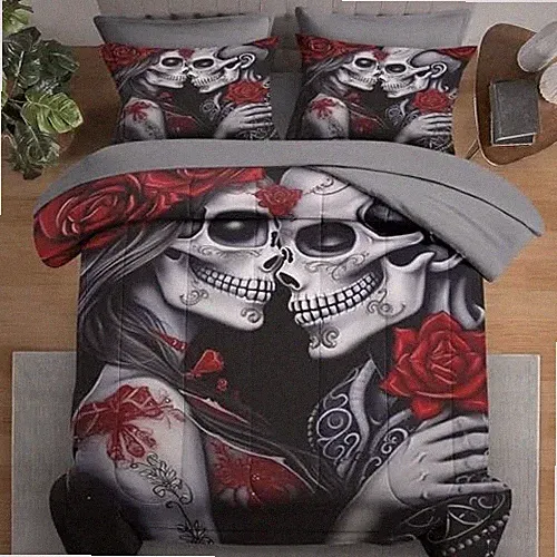 Comforter Set Queen Size, Skull and Love 7 Pcs Bedding for Kids and Adults