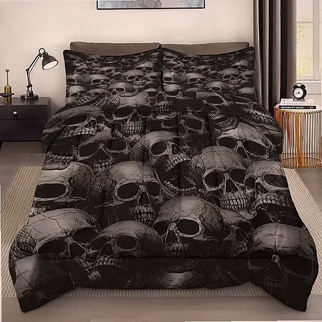 Comforter Set Queen Size, Skull Skeleton Soft 3 Pcs Bedding for and Adults, S...