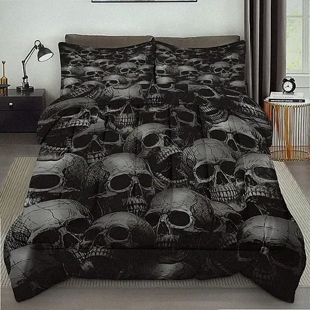 Comforter Set Queen Size, Skull Skeleton Soft 3 Pcs Bedding for Kids and Adults