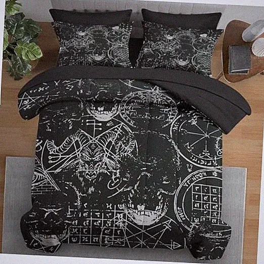 Comforter Set Size, Pentagram Retro 7 Pcs Bedding for Kids Full Evil Pentagram