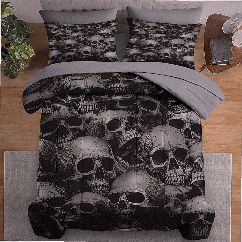 Comforter Set Twin Size, Skeleton 5 Pcs Bedding for Adults, Spooky Horror Got...