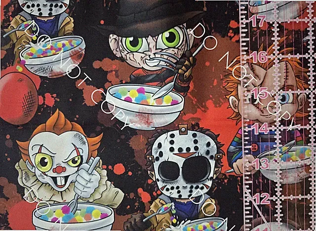 Custom 100% Cotton Woven Fabric Horror Movie Cereal Killers By The 1/4 Yard 9x56