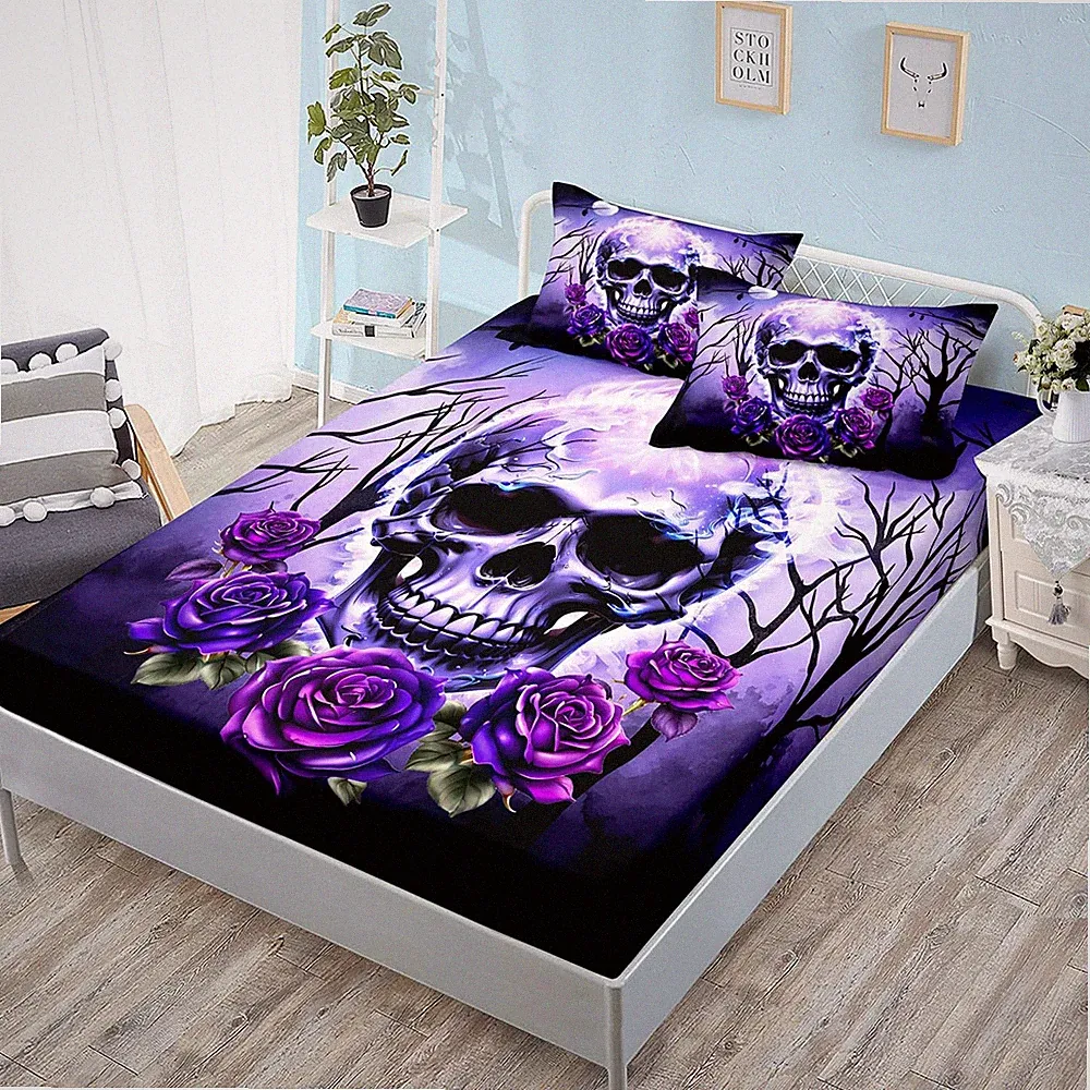 Death Skull Heads Twin Size Gothic Bedding Sets,Horror Theme Halloween Beddin...