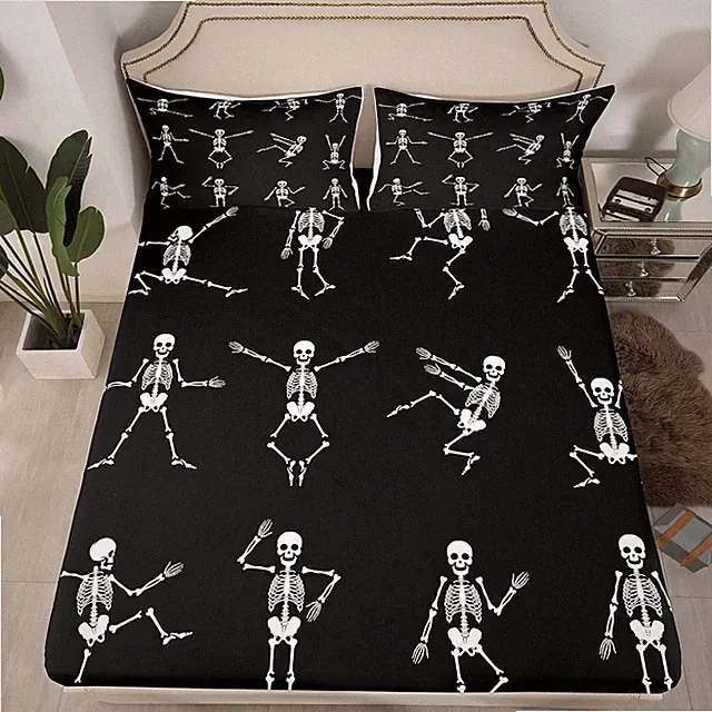 Erosebridal Sugar Skull Sheet Set Full Size Skeleton Bones Bedding Set for Ki...