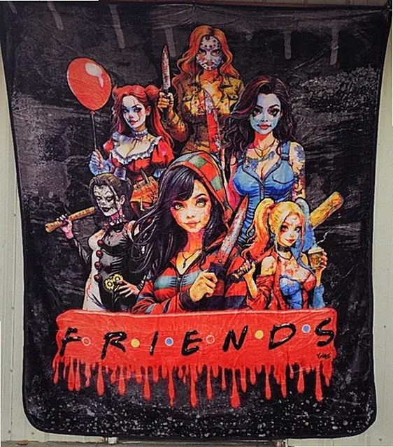 HORROR FRIENDS PARODY WOMEN FREDDY IT JASON ANIME QUEEN SIZE BLANKET BEDSPREAD