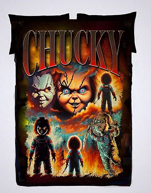 Horror Movie Blanket - Chucky Montage- Twin Bedspread Top Cover / Fleece