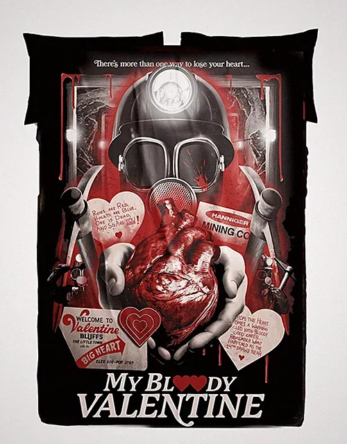 Horror Movie - My Bloody Valentine Heart - Twin Bedspread Top Cover / Fleece