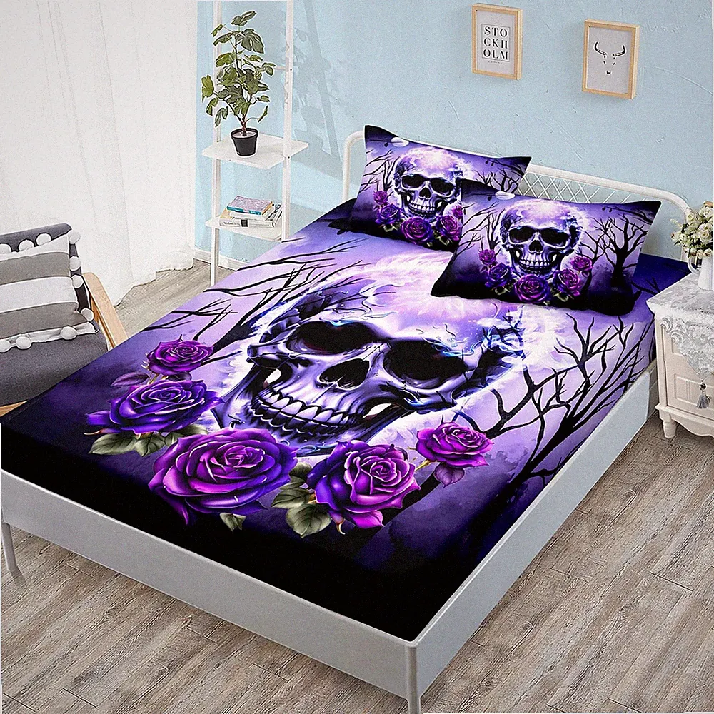 HOSIMA Death Skull Heads Twin Size Gothic Bedding Sets,Horror Theme Halloween...