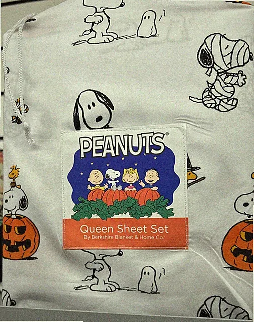 Peanuts Berkshire Snoopy Halloween QUEEN SIZE Sheet Set Witch Pumpkin Mummy NEW