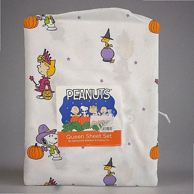 Peanuts Snoopy Woodstock Halloween Queen Size Sheet Set Witch Pumpkin Mummy NEW