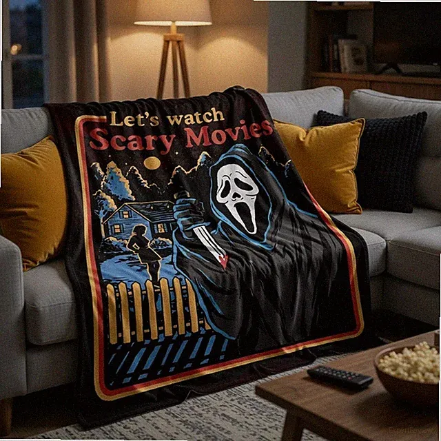 Scary Mask Horror Flannel Blanket Movie Night Gift