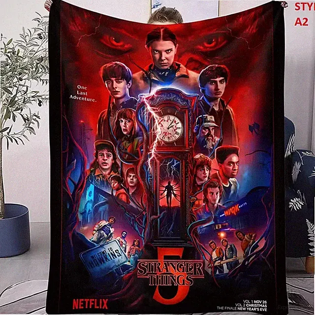 Season 5 80s Mystery Horror Theme Flannel Blanket Soft Cozy Gift