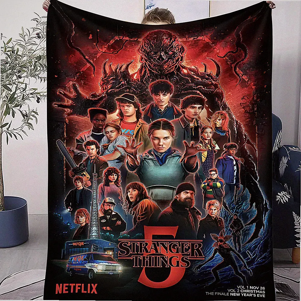 Season 5 Retro Sci Fi Horror Theme Flannel Blanket Soft Cozy Throw