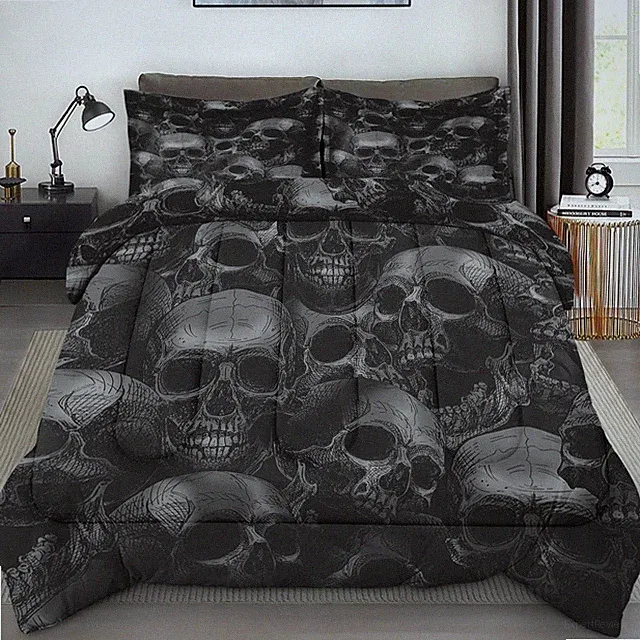 Skull Skeleton Comforter Set King Size - 3 Pcs Bedding for Kids & Adults