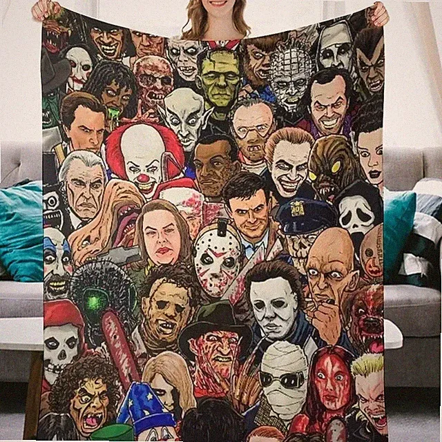 Travel Horror Mask Killer Movie Style Flannel Blanket Spooky Gift