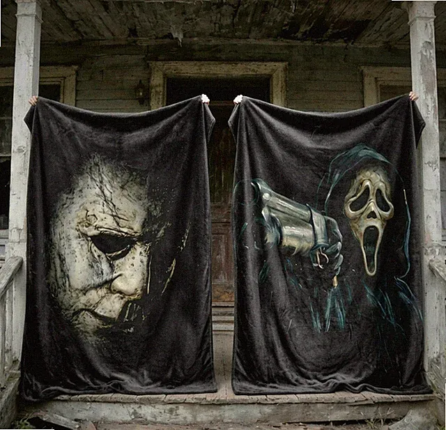 Ultra Soft Horror Throw Blanket 65"x50" Plush 400gsm Minky/Thick Sherpa back