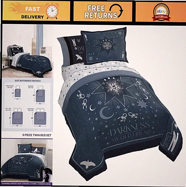 Wednesday Addams Twin Comforter Set - 5 Piece Bedding, Soft Sheet Set & Pillow C